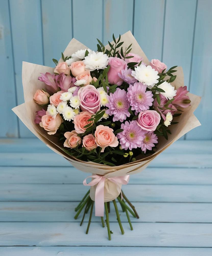 Букет цветов из: Хризантемы, Розы и Альстромерии в Кендже-Кулаке