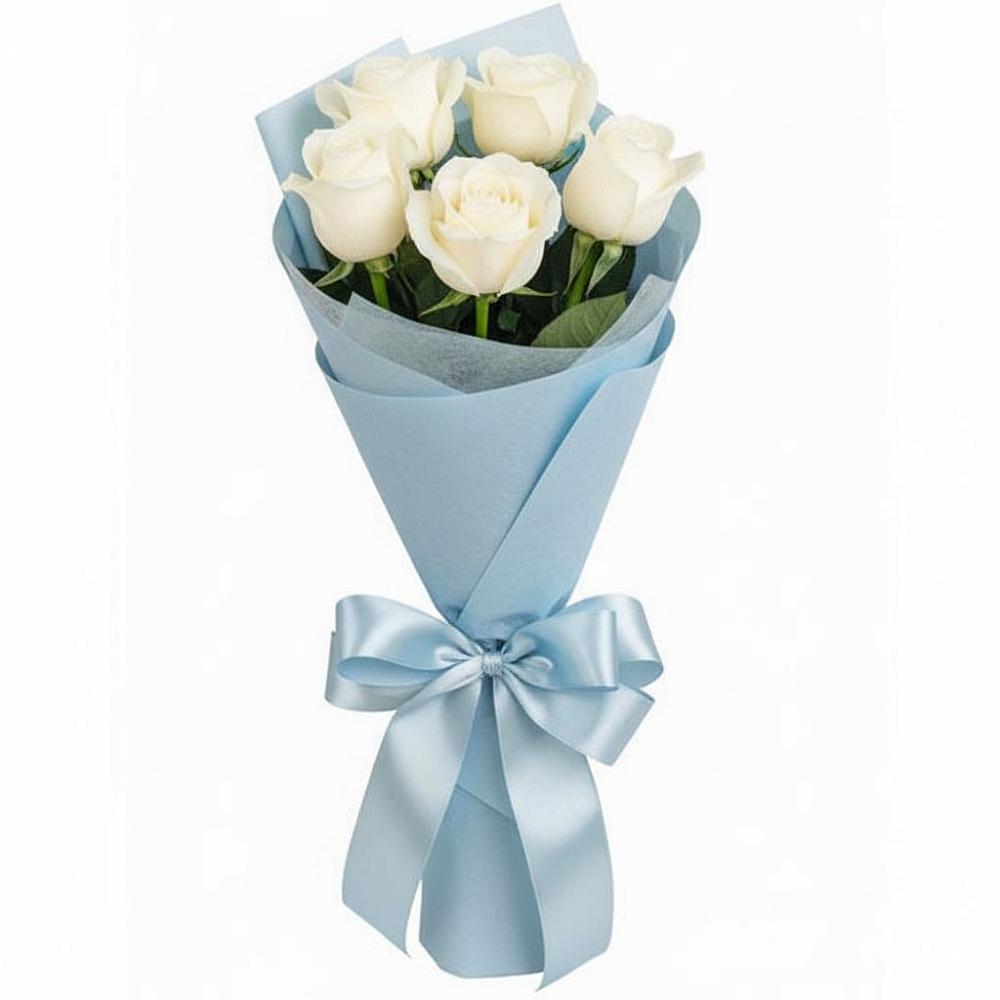Букет 5 Белых роз Проуд в Кендже-Кулаке