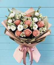 Букет цветов из:  Розы, Альстромерии и Лизиантусы в Кендже-Кулаке