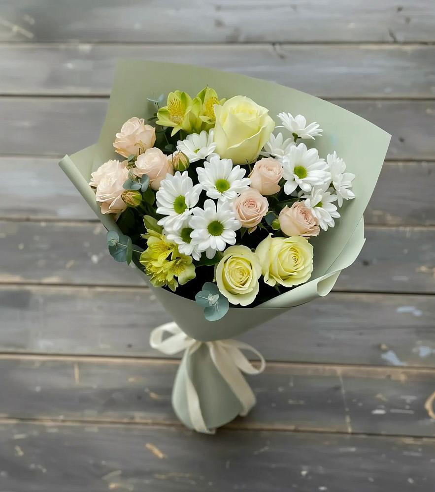 Букет цветов из: Альстромерии, Розы и Хризантемы в Кендже-Кулаке