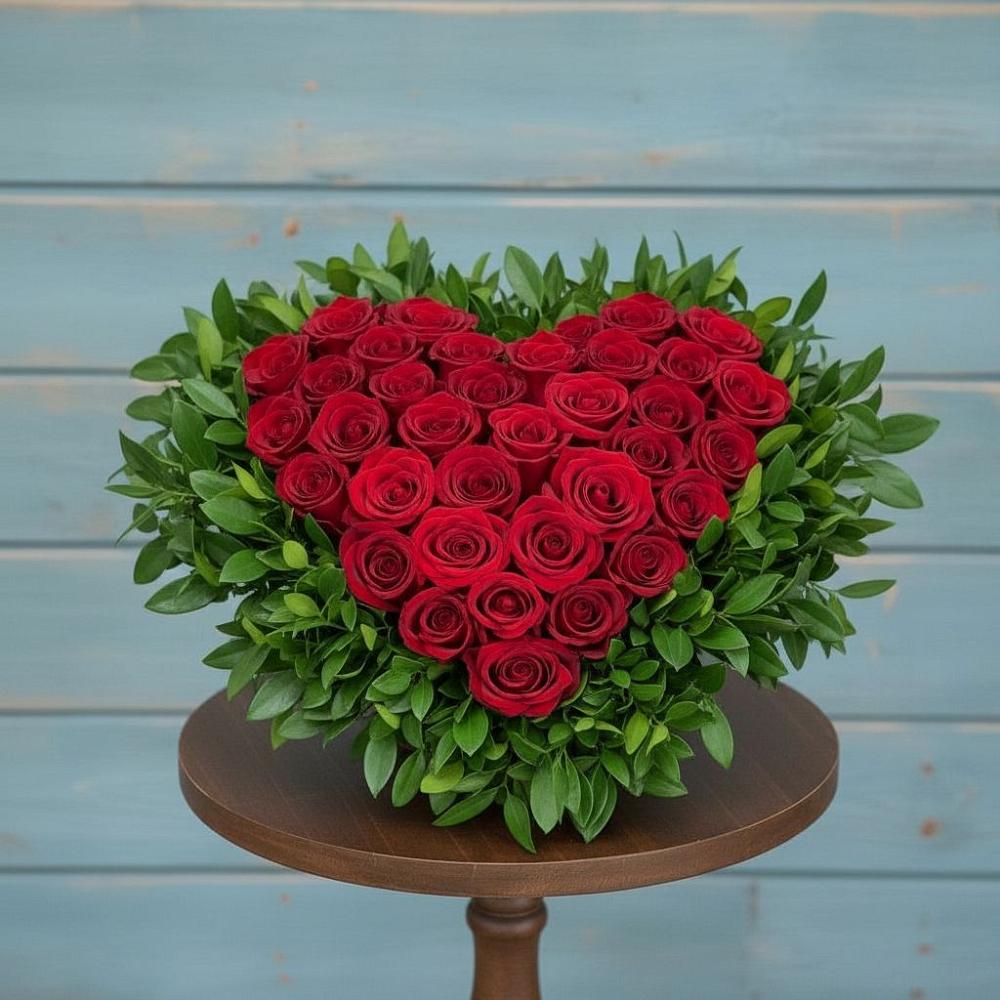 Цветочная композиция из Розы в виде сердца в Кендже-Кулаке