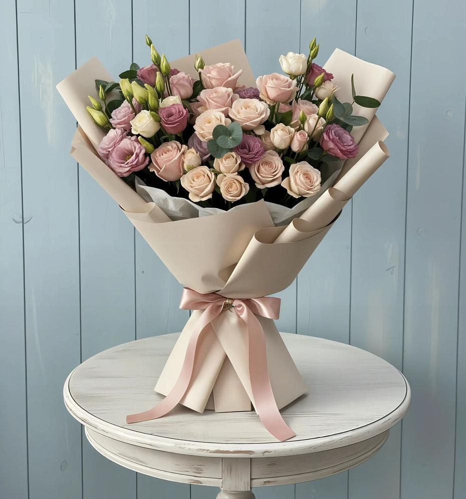 Букет цветов из: Розы и Лизиантусы в Кендже-Кулаке