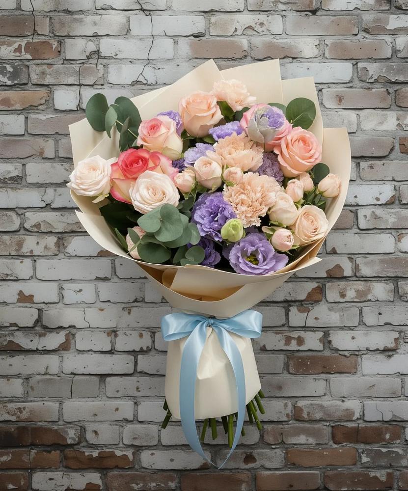 Букет цветов из: Розы, Лизиантусы и Гвоздики в Кендже-Кулаке