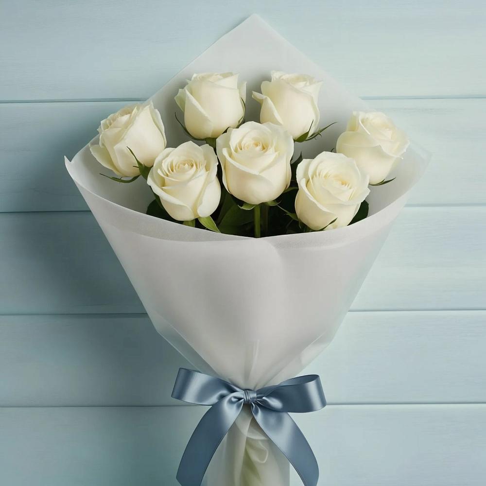 Букет 7 Белых роз Эдлесс Лав в Кендже-Кулаке
